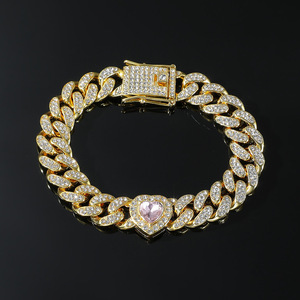 Nueva Innovación en Joyería: Pulsera de Cadena Cubana con Corazón, Estilo Hiphop para Hombre, Venta al Por Mayor - Product Image 1