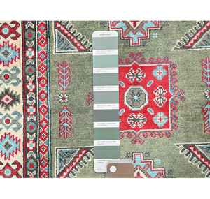 Tapis en laine kazak vert Design géométrique noué à la main doux pour la prière pique-nique adolescent salon personnalisable Puzzle Rectangle couloir - Product Image 2