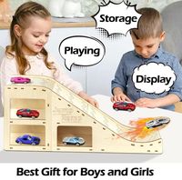 Nouveau produit tendance : Étagère de rangement multifonctionnelle moderne sur pied avec rampe de course en bois pour voitures miniatures pour enfants
