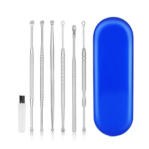 Lot de 6 cure-oreilles en acier inoxydable colorés, cuillères pour nettoyer les pores et éliminer le cérumen, outil de soin du visage à domicile - Product Image 1