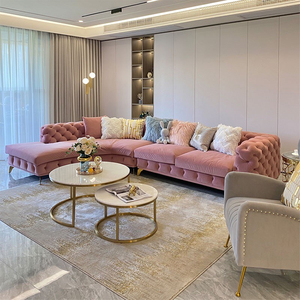 Sofá Chesterfield de Lujo Personalizado de 8-7 Plazas en Tela Rosa de Gran Tamaño para Sala de Estar o Hotel de Lujo para Apartamentos - Product Image 1