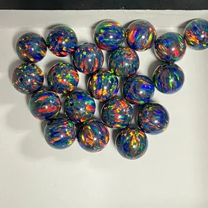 HQ Gems Synthetic Opal Stone 8mm Full Hole Ball Created Opal Beads Black Opal Stone Price Per Grams