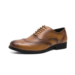 Wholesale <strong>Men</strong> Burnished <strong>Tan</strong> Oxford Shoes Smooth Gradient Leather Full Perforated <strong>Brogue</strong> Office Interview Formal Walking - Product Image 4