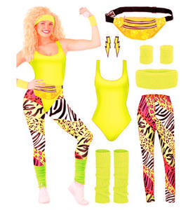 Costume de disco vintage des années 80 pour femmes, 7 pièces, justaucorps vert néon, ensemble de leggings, survêtement athlétique pour cosplay, fête à thème - Product Image 2