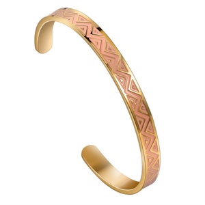 Factory Ready Stock Cool Enamel Jewelry Stainless Steel Gold Plated Cuff Bracelet Women Fashion Accessories - Product Image 3