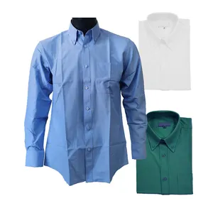 Custom embroidery fashion full sleeve dress shirts business casual Polo oxford Men's Shirts in slim fit blue