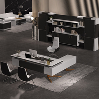 Ensemble de chaise de bureau de direction de luxe en cuir modulaire en MDF facile à assembler, design moderne, tiroir de rangement pour dossiers