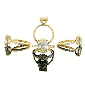 เครื่องประดับชิงหลง เพชรเพาะเลี้ยงในห้องปฏิบัติการรับรองโดย IGI ทองคำแท้ 14k 18k แหวนหมั้นทรงวงรีคลาสสิกแบบเต็มวง สำหรับทั้งชายและหญิง - Product Image 1