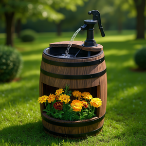 Fuente de agua de madera con base de caja de flores para decoración de jardín, estilo rústico, 110-230V - Product Image 2