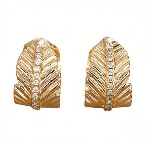 E4482 Orecchini a bottone con piuma dorata e montatura a canale con cristalli rotondi per donna, gioielli classici alla moda - Product Image 1