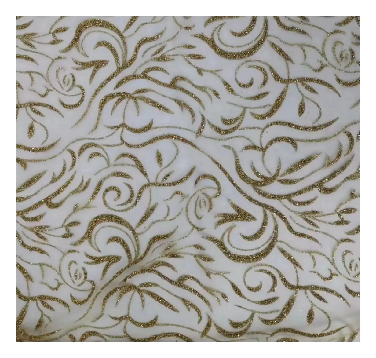 100% Polyester Mesh Stof Metallic En Steen Bedrukt Elegante Franse Gouden Glanzende Mesh Trouwjurk Stof Creatieve Textiel