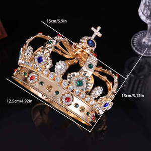Classica Corona Dorata Rotonda Alta 13cm per Donne e Uomini, Tiara Reale per Costumi Medievali, Matrimoni e Anniversari - Product Image 6