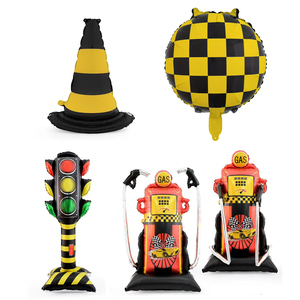 Ballons décoratifs à thème routier en forme <span class=keywords><strong>de</strong></span> dessin animé, barrières, feux <span class=keywords><strong>de</strong></span> circulation, pistolets à huile, ballons en aluminium pour fêtes d'enfants et scènes - Product Image 1
