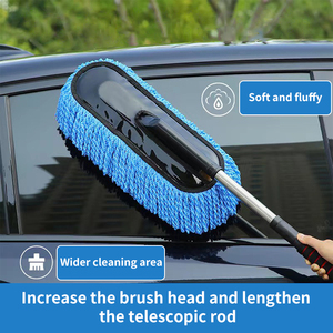 Cepillo de microfibra azul 3 en 1 para lavado de coches, cepillo de limpieza suave de mango largo para coches y ruedas - Product Image 3