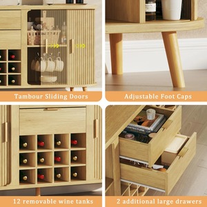 <span class=keywords><strong>Buffet</strong></span> de salle à manger moderne style ferme, finition chêne cannelé 58 pouces, avec 12 casiers à vin amovibles et <span class=keywords><strong>porte</strong></span> <span class=keywords><strong>coulissante</strong></span>, Fournisseur d'usine - Product Image 2