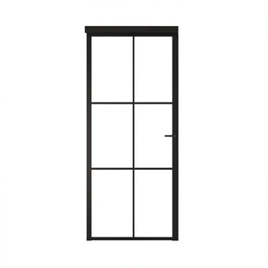 Porte coulissante intérieure en aluminium noir 36,6x79,3 pouces, verre ESG, design contemporain, isolation thermique, fonctionnement manuel - Product Image 1