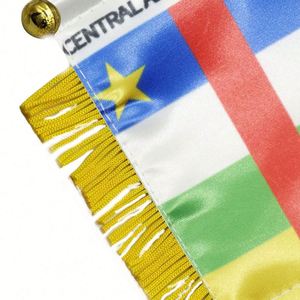 Drapeau de voiture personnalisé en satin de la République centrafricaine, mini-drapeau avec pompons jaunes - Product Image 5
