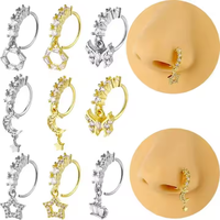 Xinfocus cincin hidung 20G, cincin hidung pin kancing, cincin hidung menjuntai baja tahan karat kualitas tinggi, cincin modis untuk wanita