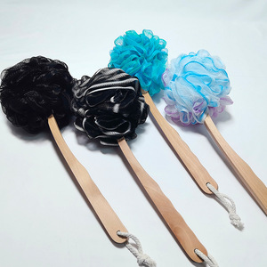 Wooden Handle Bath Sponge Flower Shape Non Slip Back Scrubber With Rope For Bath Massage - Product Image 1