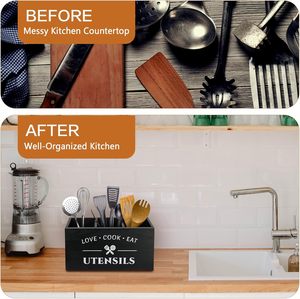Portautensili da Cucina Rettangolare in Legno Rustico Personalizzato Mincord, 3 Scomparti, Organizzatore Vintage Stile Fattoria - Product Image 4