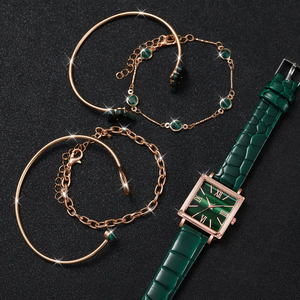 Venta caliente 5PCs Reloj elegante Mujeres <span class=keywords><strong>Roma</strong></span> Dial cuadrado Señoras Reloj de pulsera de cuero Pulseras de mariposa Conjuntos de joyas Regalo para niñas - Product Image 3