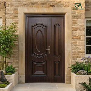 Puerta de Entrada Exterior de Madera Sólida de Lujo Golden Aero GA-44S con Paneles Curvos de Diseño Asiático y Superficie Acabada - Product Image 3