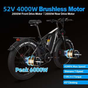Vélo électrique <span class=keywords><strong>tout</strong></span>-<span class=keywords><strong>terrain</strong></span> EBYCCO EB7PRO 26 pouces à pneus larges, double moteur 6000W, VTT électrique pour adultes - Product Image 3