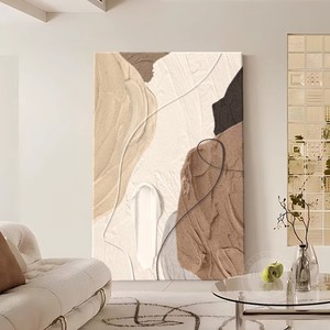 Arte abstracto en lienzo al óleo para pared, rectangular, enmarcado, de aleación de aluminio blanco, para decoración de fondo de sofá en sala de estar - Product Image 3