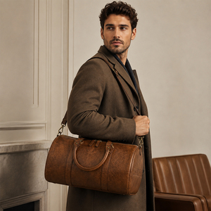 Bolsa de Viaje Vintage Marrón, Bolsa de Fin de Semana con Aspecto de Cuero PU Personalizada, Bolsa de Equipaje de Gran Capacidad para Hombre, OEM ODM - Product Image 4
