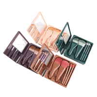 Set Kuas Makeup Penutup Noda Wajah 5 Pcs Rambut Sintetis Label Pribadi Terbaru dengan Gagang Plastik dan Kotak Cermin, Ramah Perjalanan