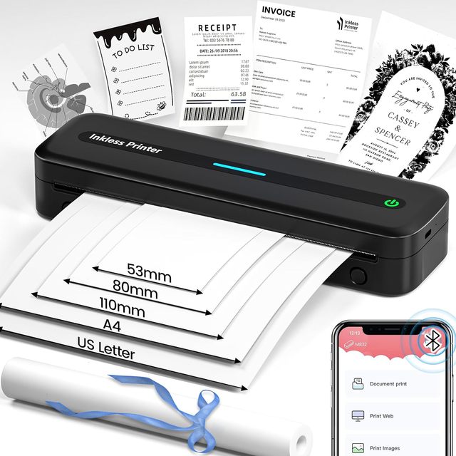 Wholesale M832 A4 Thermal Pocket Printer 300DPI Inkless Mini Mobile Portable Business Printer Clear Multiple Printing Capability