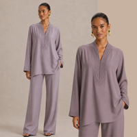 Ensemble Modeste Personnalisé Femme 2 Pièces Décontracté Tunique et Pantalon Grande Taille OEM ODM Vente en Gros Tenue Hijab