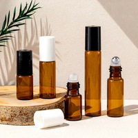 Flacon cylindrique en verre brun avec bille roulante 3ml 5ml 10ml pour crème contour des yeux, massage, échantillon de parfum, huile essentielle – Bouteille vide