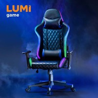 Chaise de jeu pivotante pour ordinateur CH06-30 noire 150 °   Siège de course inclinable avec lumières LED RVB, cuir PVC, 4 vérins à gaz, réglable en hauteur