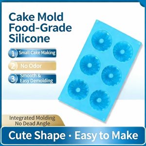 Moule à gâteau rond de 6 cavités, moule à pâtisserie pour la maison, moule à beignets, moule à pudding, moule à gelée, moule à gâteau en silicone de qualité alimentaire - Product Image 2