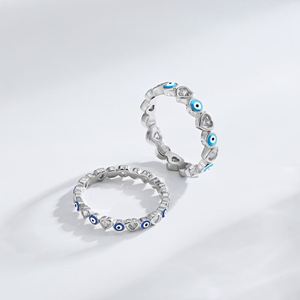 Dylam Sterling Silver <b>Ring</b> Band for Women Heart & Evil Blue Eye Lucky Jewelry Gift Fashion 5A Zirconia Enamel <b>Statement</b> <b>Ring</b> - Product Image 6