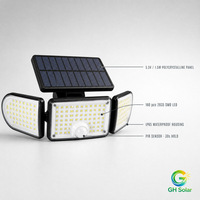 Lampu Dinding Tenaga Surya Sensor Gerak PIR Luar Ruangan 160 LED Tiga Kepala Dapat Disesuaikan IP65 Tahan Air untuk Pagar Taman Halaman Villa