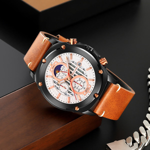 Montre de sport analogique pour homme, bracelet en cuir, chronographe, mouvement à quartz, résistante à l'eau - Product Image 1
