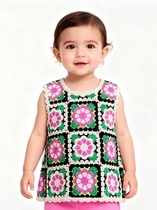 Vestido Sem Mangas para Bebê Menina em Crochê com Quadrados Granny, Colorido e <span class=keywords><strong>Floral</strong></span>, Conjunto de Verão para Crianças - Product Image 2