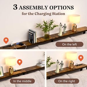 Table de canapé réglable en hauteur de 78,75 pouces avec multiprise intégrée - Cordon d'alimentation long, structure métallique, design rustique pour salon - Product Image 4