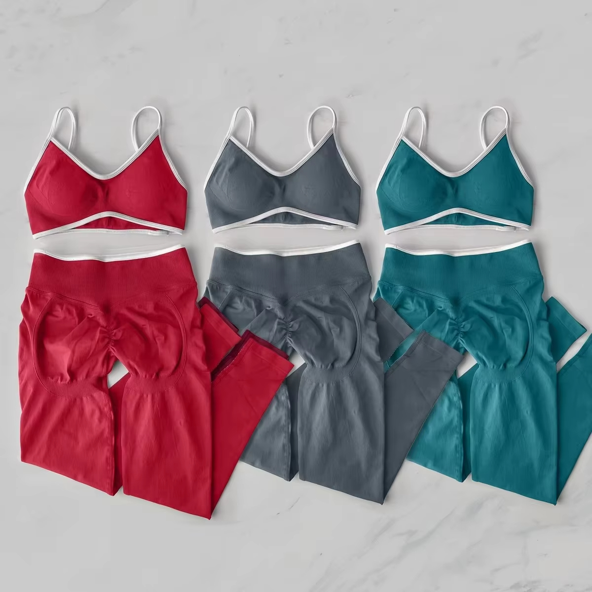 2025 Custom Active Wear Top Gym 3 Pieces Yoga Sets New Fashionable Seamless Leggings Fitness Sportswear Workout Sets for Women