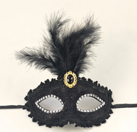 Accessoires d'Halloween, Masques vénitiens, Masque de bal masqué, Masque de princesse en dentelle à volants, Masques à plumes, Masque en cuir à trois plumes