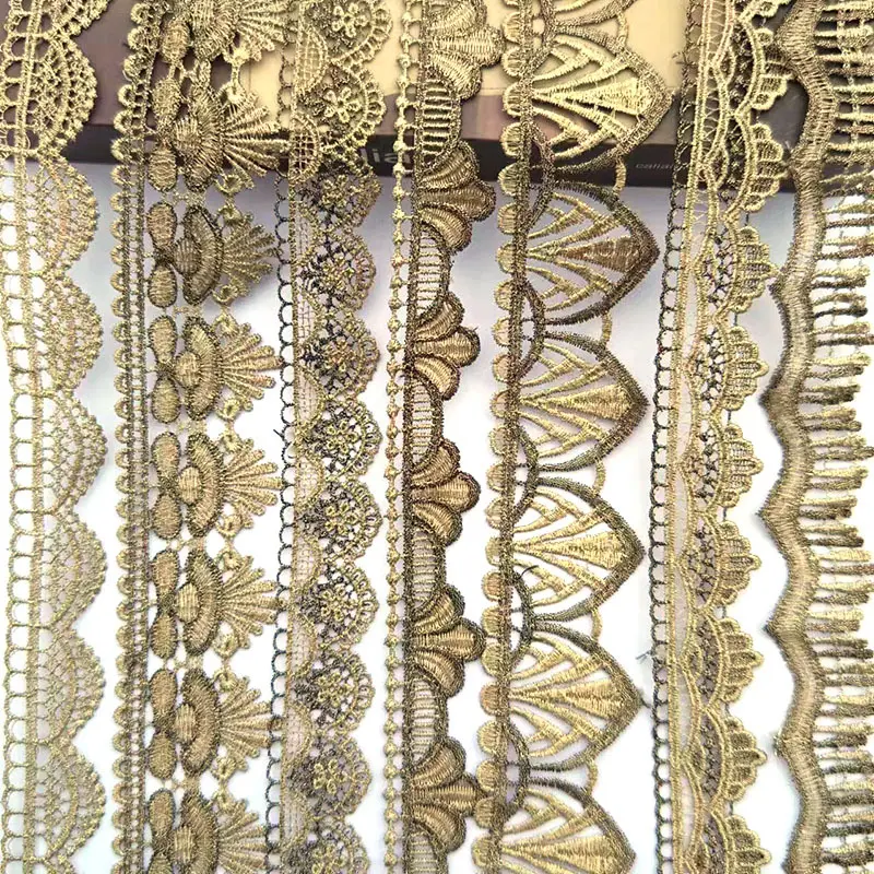 Новая бронзовая вышивка Водорастворимая декоративная золотая нить композитная винтажная ткань для домашнего текстиля кружева в наличии