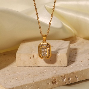 High Quality Exquisite Crystal Stone Rectangle Gold Stainless Steel Zircon Pendant Necklace for Women - Product Image 5