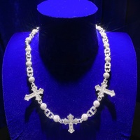 2024 Unique Design Hip Hop Bijoux Glacé VVS Moissanite Zircon Baguette Chapelet Boule Croix Chaîne Collier