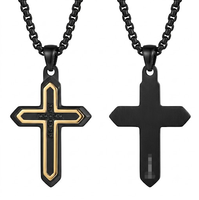 Collier en acier inoxydable Inspire Jewelry avec pendentif croix plaqué or et pierres en zircone cubique noires