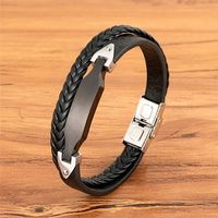 Bracelet pour homme en acier inoxydable 316l personnalisé, gravé, plaqué or 14k 18k, bracelet en cuir tressé multi-couches tendance pour homme