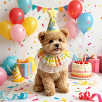 Nouvel ensemble d'anniversaire pour animaux de compagnie : tenue colorée à motif à carreaux pour chien, bavoir anti-bave, chapeau d'anniversaire pour chat et écharpe adorable pour décorations