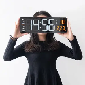 16 polegadas calendário retangular grande tela relógio nórdico relógio digital minimalista sala LED relógio de parede