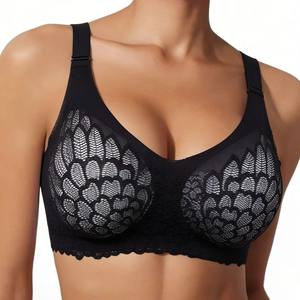 Sujetador sin aros para mujer, talla <span class=keywords><strong>M</strong></span>-2XL, sin costuras, fino, con copa completa, estilo chaleco, con encaje, acolchado, diseño sin marco de una pieza - Product Image 3